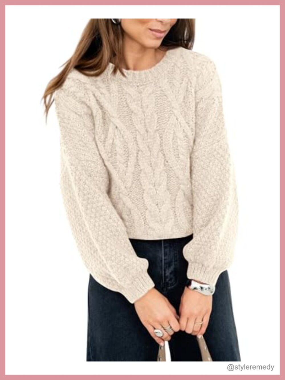 Oversized Cable Knit Pullover Sweater - Chunky Crewneck